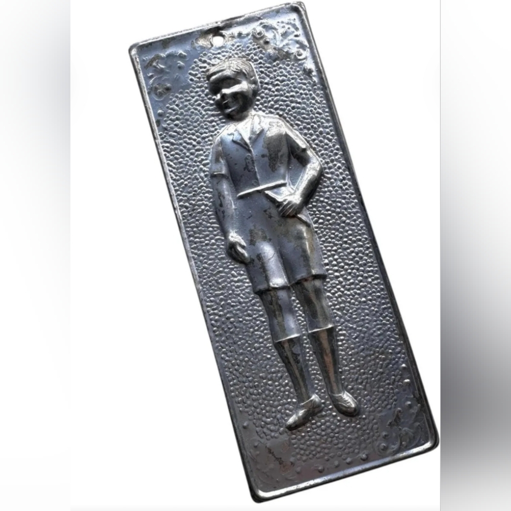Antique Silver Plated Greek Orthodox Tama EX VOTO Young Boy Religious Amulet